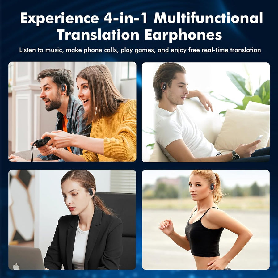 Casque audio avec traduction IA, 164 langues avec application, casque audio avec traduction vocale en temps réel, écouteurs audio pour iOS et Android, voyage et affaires
