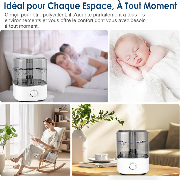 Humidificateur Air Grand Réservoir 5L 28dB Silencieux Arrêt Automatique sans BPA