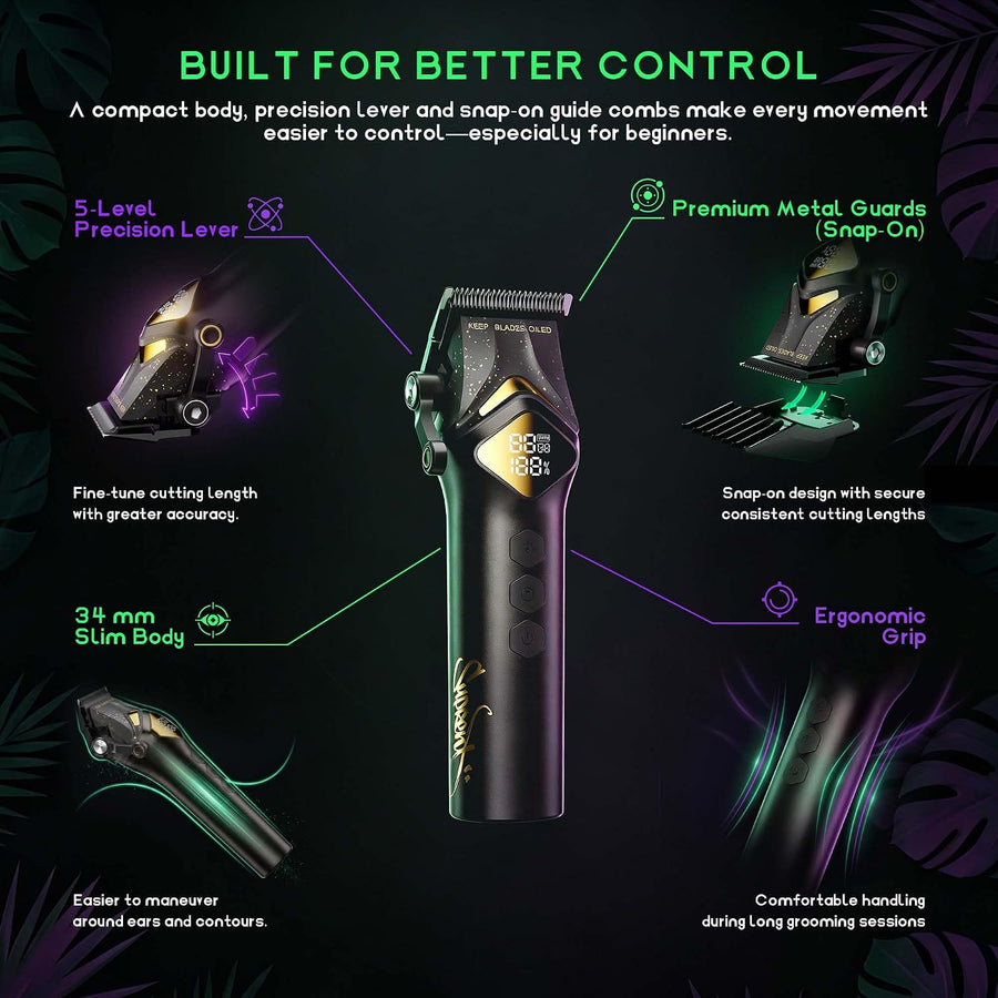 Tondeuse Cheveux Hommes, 6000/8000RPM Kit Coiffeur Sans Fil Tondeuse à Cheveux Professionnel Électrique avec Écran LED, 2 Vitesses, Recharge via USB-C, Usage Domicile & Salon