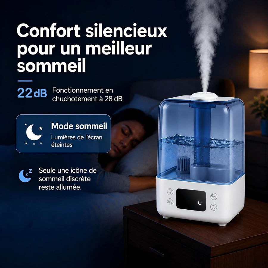 Humidificateur D'air 5L Chambre Plante, Dificateur 22dB Calme, pour 40m² mini Humidificateur d air Bebe, Minuteur 12h, Mode Sommeil, Verrouillage Enfant, Fonction Arôme, avec Hygromètre