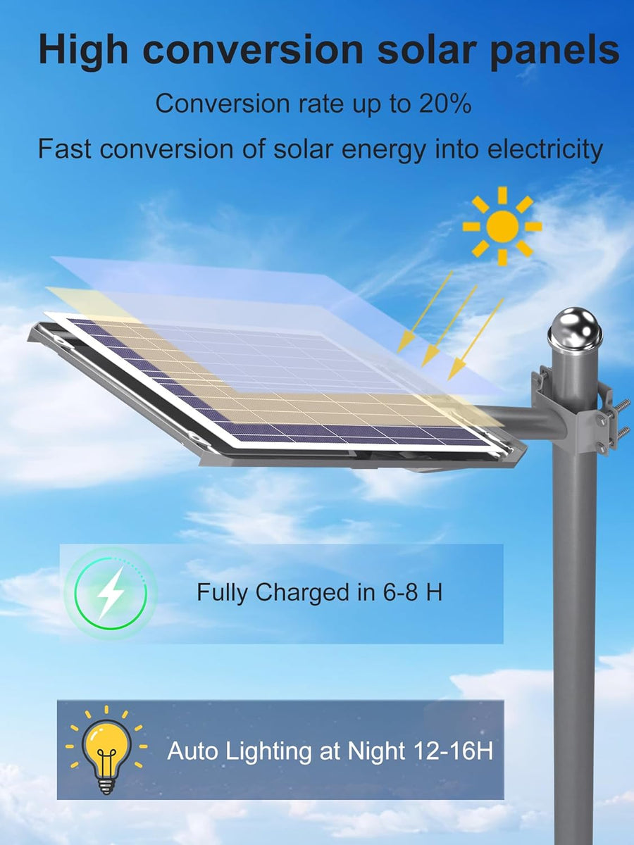 Lampadaire Solaire Exterieur, OLL 6500K Projecteur Led Extérieur Puissant, Spot Solaire avec Detecteur de Mouvement, IP67 Étanche Eclairage Lampes Solaires pour Garage, Jardins, Cour