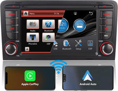 Autoradio 2 din pour Audi A3 8P 8P1 S3 8P RS3 avec ecran Carplay san Fil Auto Radio Android Auto,Compatible Commande au Volant,DSP,EQ,Subwoofer,Radio FM AM RDS,Bluetooth,USB,Écran Tactile IPS de 7