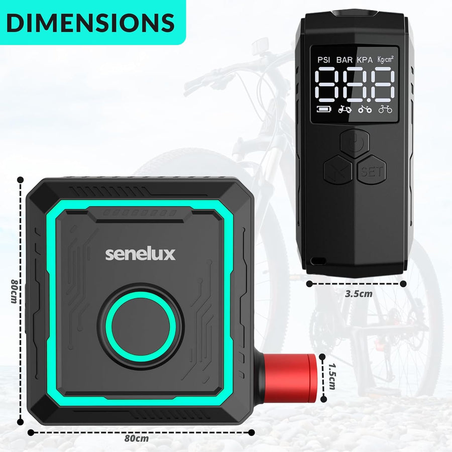 Mini Pompe à Vélo Électrique 150 PSI, Compresseur d'Air Portable Sans Fil avec Manomètre Numérique, Arrêt Automatique et Préréglages Intelligents, Rechargeable USB-C