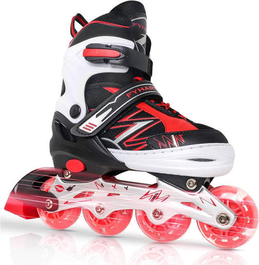 Rollers Enfants Patins à Roulettes Intérieur Extérieur Taille Réglable 34-37 NOIR/ROUGE