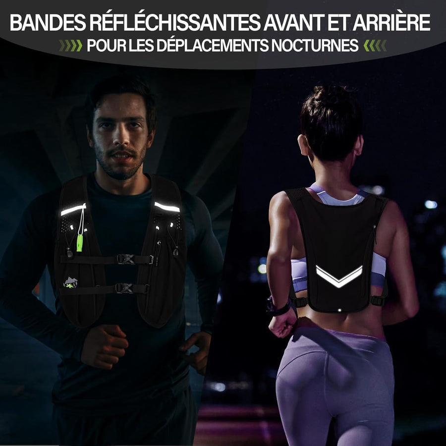 Sac Hydratation Running, Gilet Hydratation Running Femme Homme, Gilet Trail Sac à Dos Léger et Respirant Taille Réglable