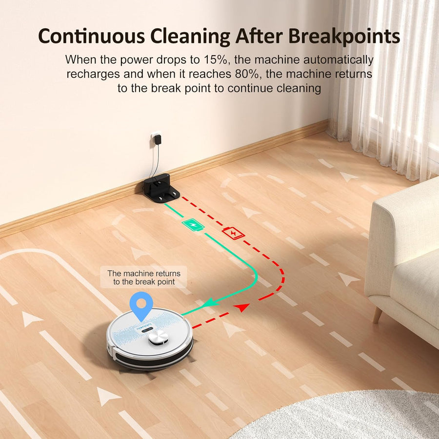 Robot aspirateur et balai à franges Combo 4000 Pa, navigation LiDAR, aspirateur robot laser 2 en 1, 5 cartographies modifiables, 10 zones d'interdiction, WiFi/application GRIS