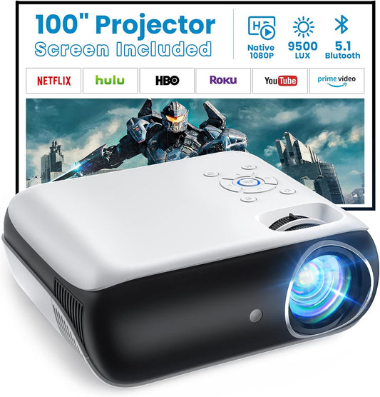 Vidéoprojecteur Full HD 1080P Natif 8000 Lumens 4K Home Cinéma Compatible Smartphone Ordinateur Portable Clé TV Console