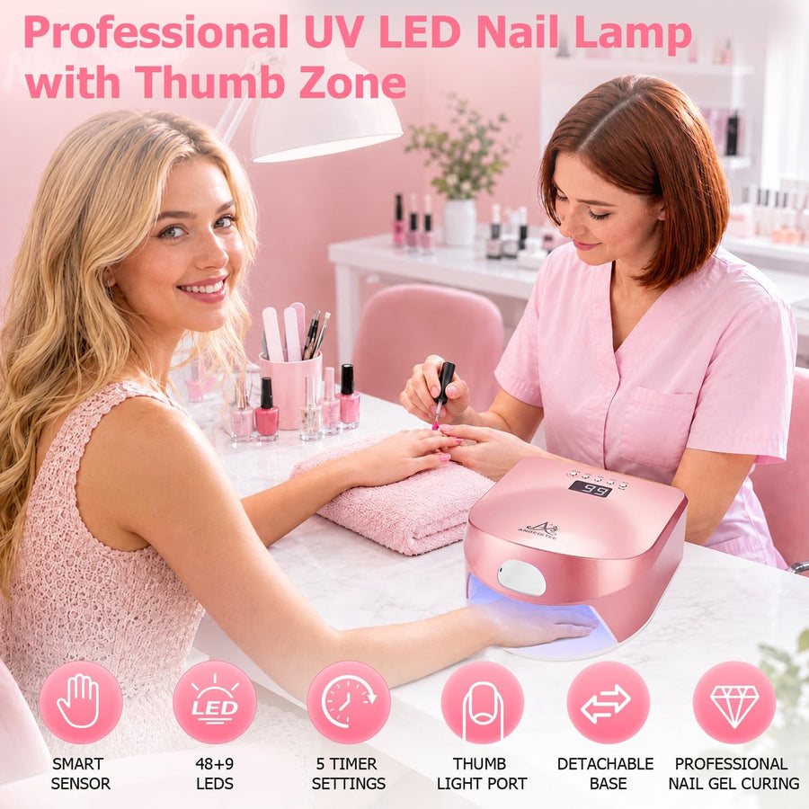 Lampe D'ongles, Fente de Lumière du Pouce, 72W Lampe de Durcissement Rapide Professionnelle pour Tous les Polissages en Gel, Apteur Automatique, écran LED, Rose