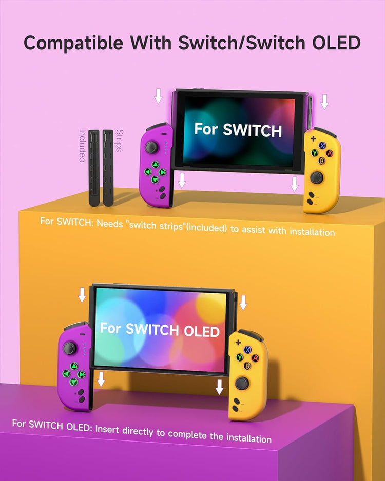 Manette Switch Poignée Étendu Joy-Cons Sans Fil Contrôleur Manette L/R VIOLET/JAUNE