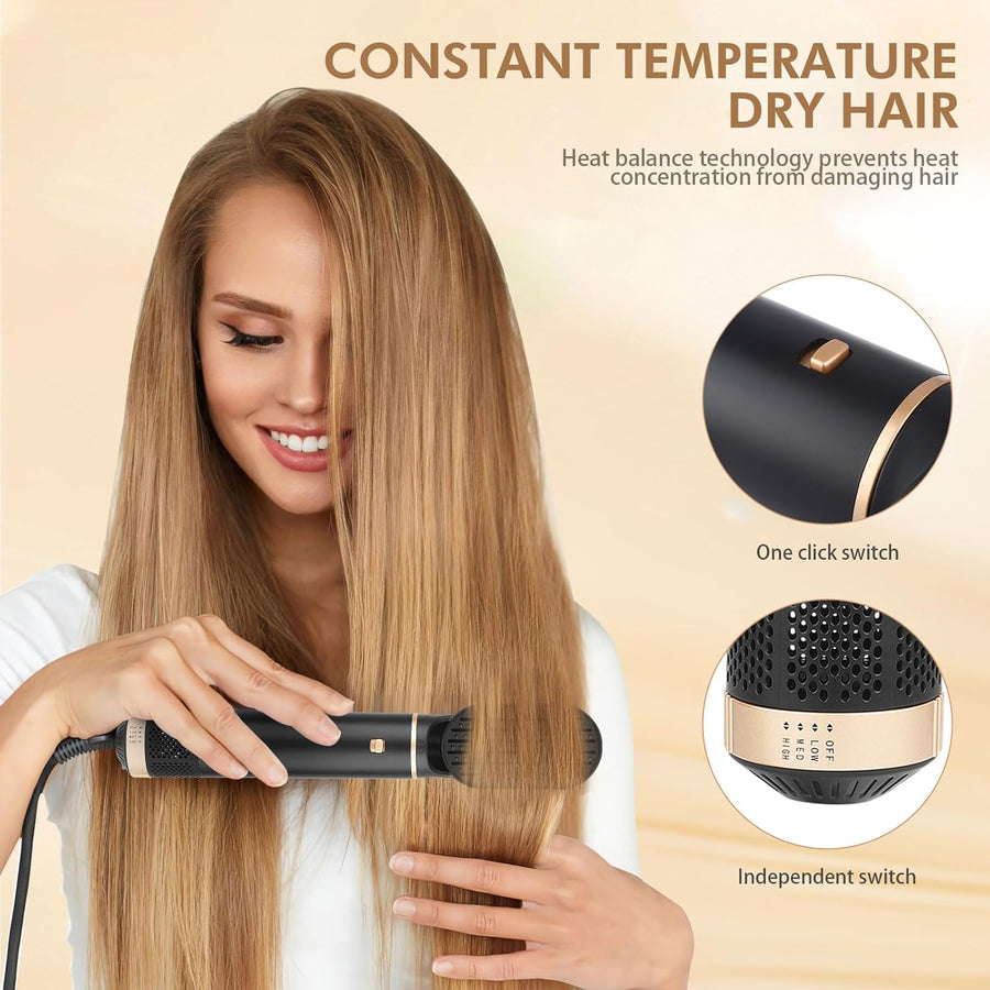 Brosse Soufflante, Airbrush 5 en 1 Air Styler Seche Cheveux 1000W Mulit Air Brush Set, 110000 tr/min Sèche-Cheveux Hair Boucleur à Cheveux Automatique, 3 Vent-Température Sécher, Boucler, Lissante