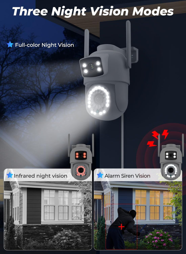 Camera Surveillance WiFi 2.4Ghz Exterieure Double Objectif 2.5K Vision Nocturne Couleur Audio Bidirectionnel