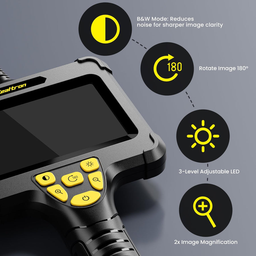 Caméra Endoscopique avec Lumière, 8mm IP67 étanche, écran IPS 4,3 Pouces, Caméra d’Inspection HD 1080P avec 8 LEDs Ajustables, Câble Semi-Rigide 5m – Pas de Wi‑FI, Pas d’Application