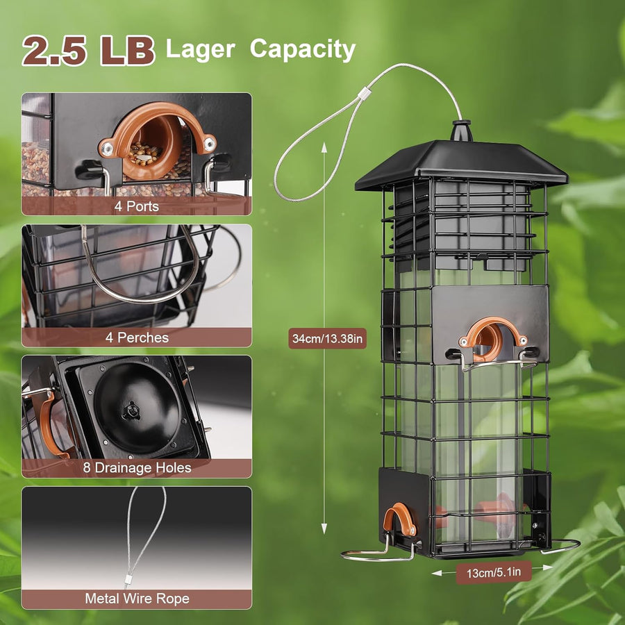 Mangeoire à Oiseaux Anti-écureuil en Métal Extérieur Capacité 1Kg NOIR