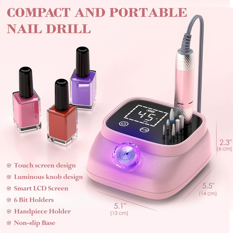 Ponceuse à ongles électrique professionnelle 45 000 tr/min, kit de lime à ongles portable pour toute manucure, pédicure, retrait du polissage des ongles en acrylique, conçue pour salon