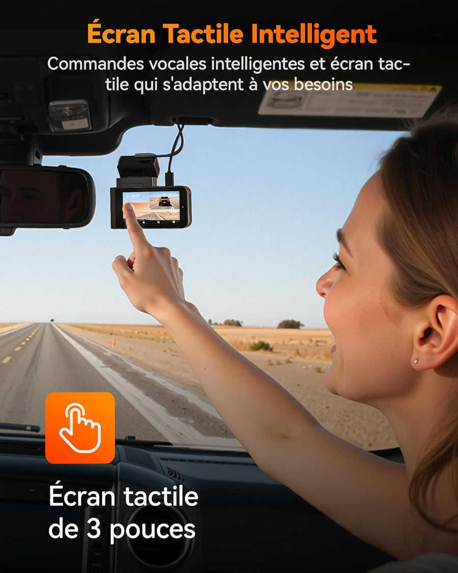 Dashcam Caméra embarquée 2,5 K 60 FPS 2,5 K + 1080P double caméra embarquée pour voiture avant arrière 5,8 GHz intégrée WiFi & GPS Carte 64 Go Écran tactile Capteur G Enregistrement