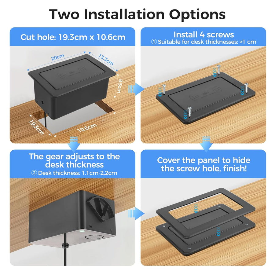 Prise Encastrable Plan de Travail, Multiprise Plate avec USB C PD 20 W et 15 W, Multiprise Encastrable Sans Fil, Prise Escamotable pour Cuisines Bureaux Salle de Réunion, 1.8M Câble