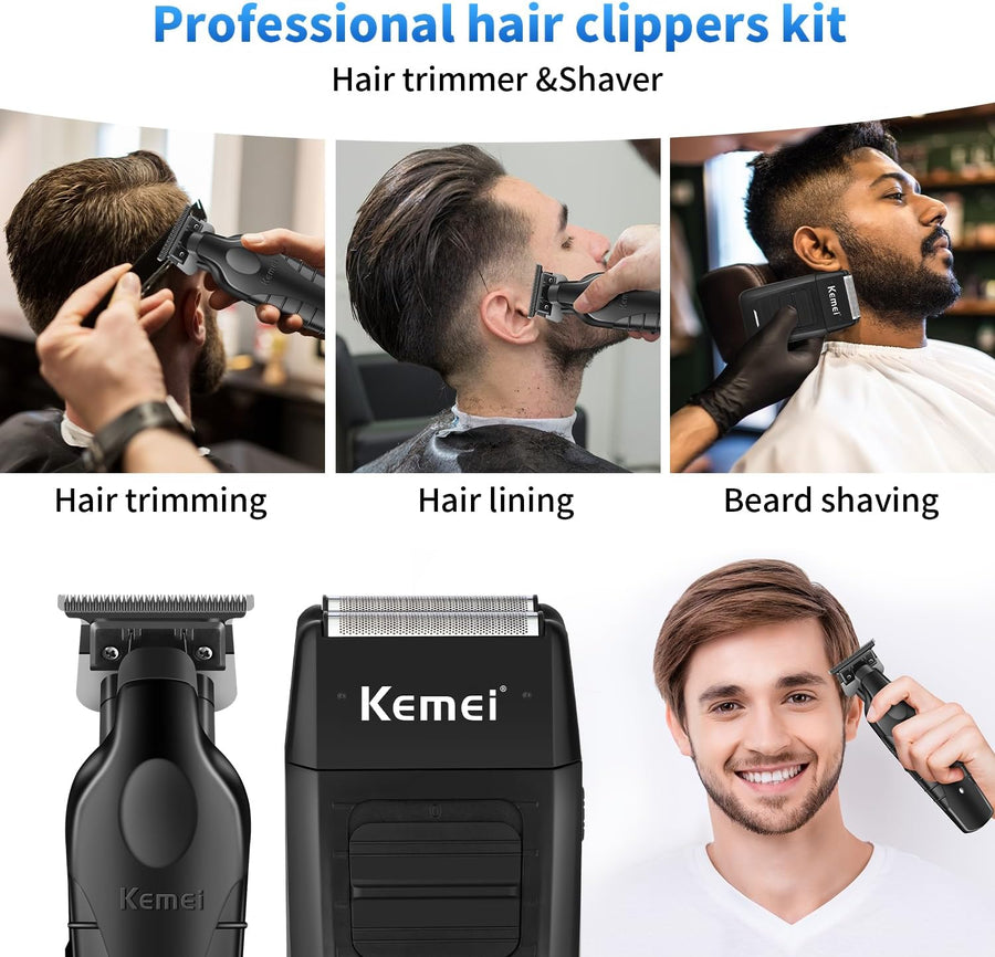 Tondeuse à cheveux professionnelle et rasoirs en aluminium, tondeuse à cheveux sans fil pour homme, kit de rasoir, tondeuse à cheveux électrique à lame en T, tondeuse à cheveux zéro écart