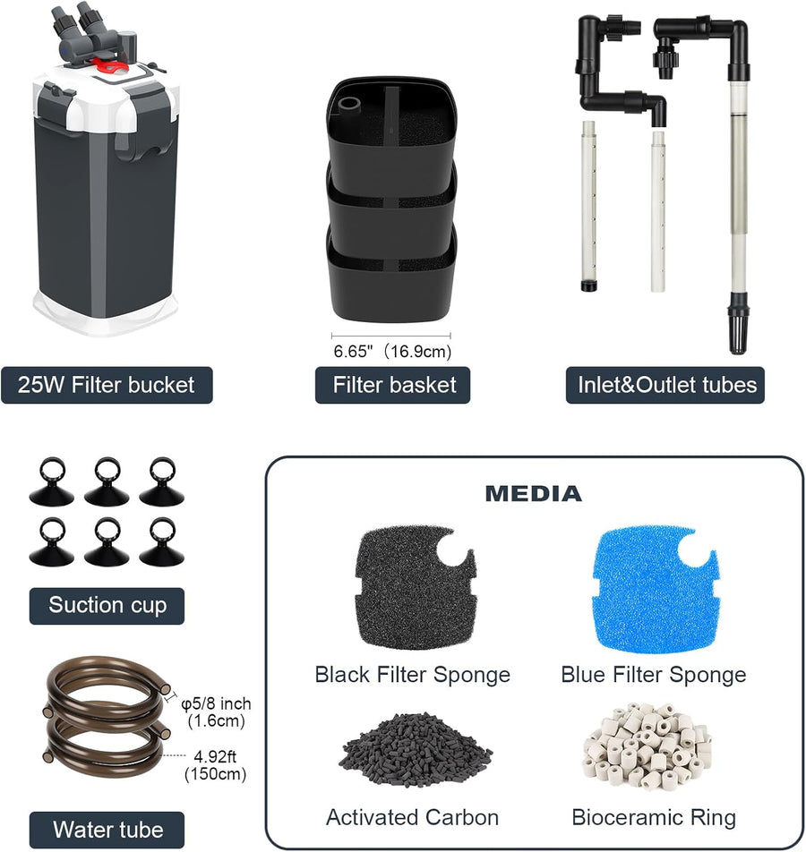Filtre Externe Aquarium Ultra-Silencieux avec Pompe à Débit Réglable, 3-en-1 Pompe Aquarium Externe et Filtres pour Eau Claire, Haute Performance Filtration pour Douce,Mer,Tropique,Tortues