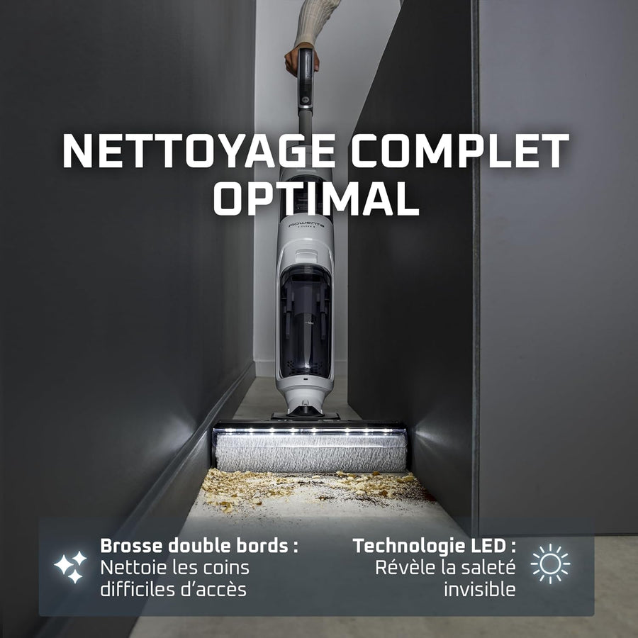 Rowenta X-Clean5, Aspirateur laveur sans fil, Nettoyage 2-en-1, Mode de détection Auto, Éclairage LED, Auto-nettoyage, Séchage air chaud