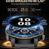Montre Connectée Homme Militaire,1.43‘’ Grand Écran avec Appels/500mAh Longue Autonomie Batterie/Lampe de Poche/IP68 Étanche Fréquence Cardiaque/Pédomètre,2 Bracelet Smartwatch pour Android iOS