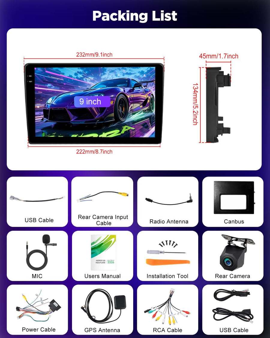 Autoradio 4+64G pour Citroen Berlingo 2015-2018/Peugeot Partner 2008-2019 avec Carplay et Android Auto - Écran incell 9 Pouces Prise en Charge WiFi GPS Commandes au Volant + Caméra de recul