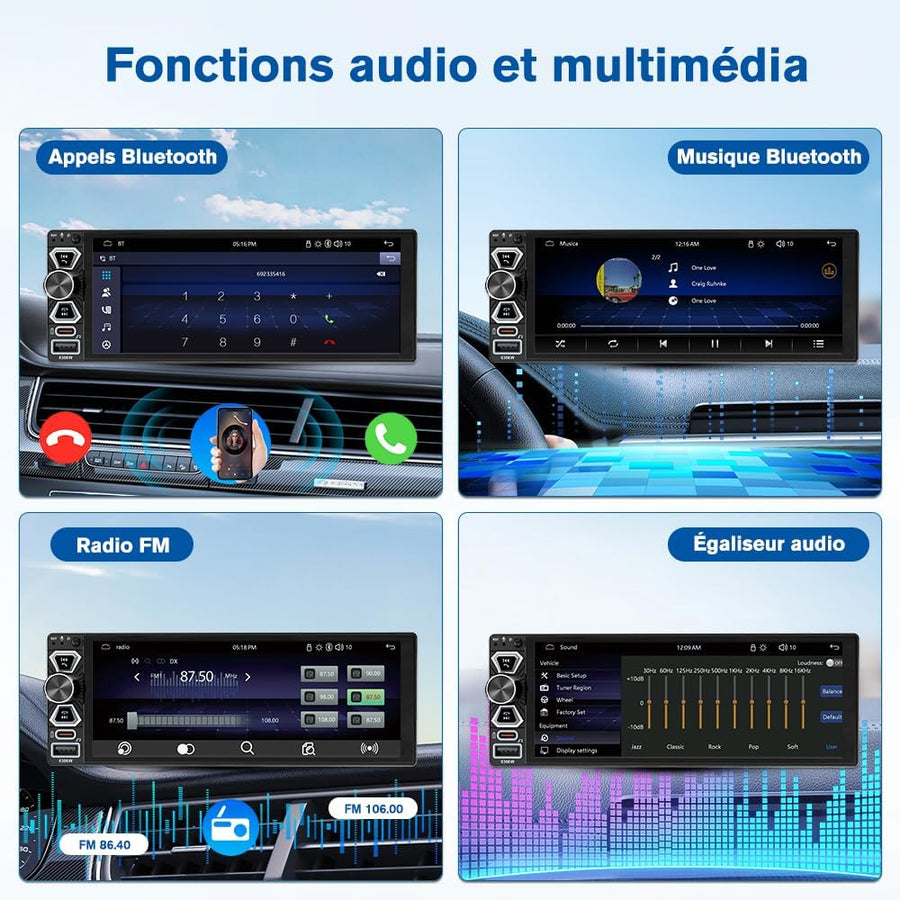 Ecran Carplay Autoradio 1 DIN CarPlay 6,9 Pouces Écran Tactile CarPlay et Android Auto sans Fil, Bluetooth, Télécommande, GPS, Caméra de Recul, Radio FM, Mirror Link