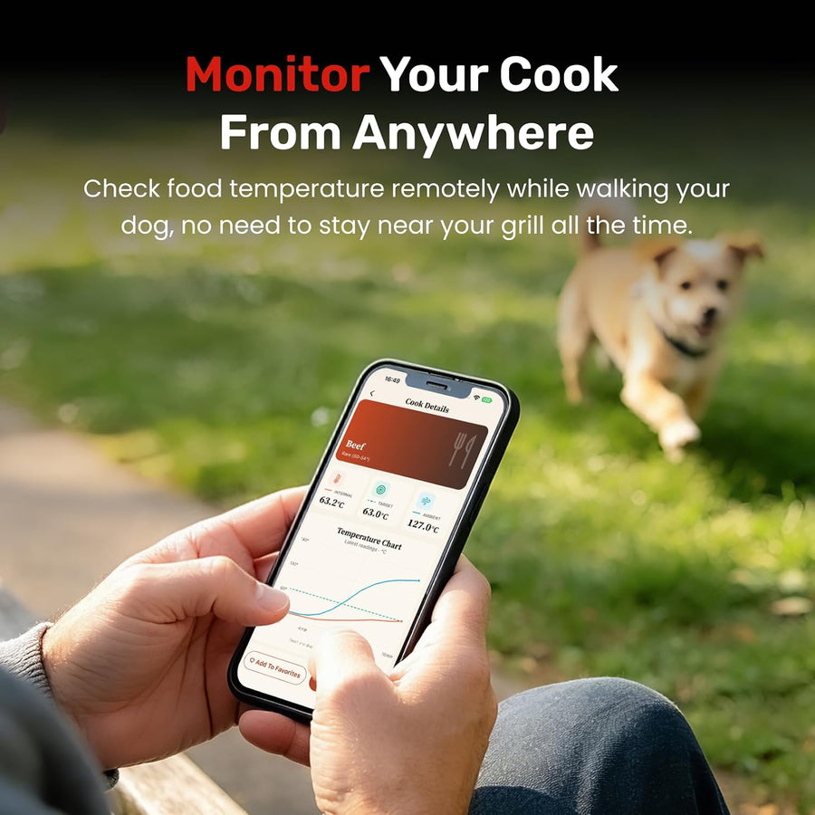 Thermomètre à Viande S Pro 2026 Sans Fil avec Wi-Fi & Bluetooth 5.4 6 Capteurs ±0,1°C Précision, Écran LED, Sonde ultra-fine IPX9 pour grill, sous-vide, fumoir et friteuse sans huile