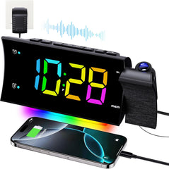 Radio Reveil Projecteur Plafond 180° FM Numérique, Grand Écran LED, Chargeur USB, Double Alarme, 12/24H, Snooze, Horloge Projection Plafond