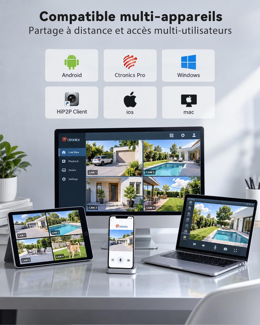 Camera Surveillance Solaire AOV Double Objectif,WiFi Extérieure 3MP+3MP Enregistrement 24/7, 8W & 15600mAh, 30m Détection Humaine Suivi Auto, Vision Nocturne, PTZ 355° IP66