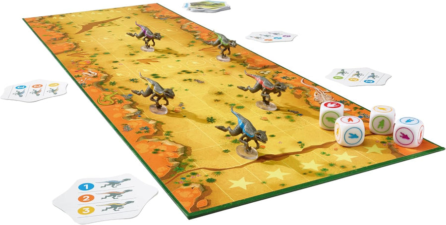 Asmodee - Raptor Race - FlexiQ - Jeux de société - Jeu de Course Tactique - Jeu Enfant 6 Ans - 2 à 5 Joueurs - 20 Min - Figurines Dinosaures - Plateau Double-Face - Version française