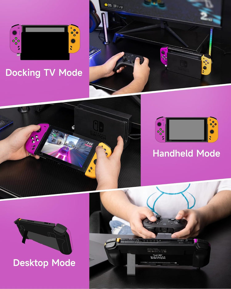 Manette Switch Poignée Étendu Joy-Cons Sans Fil Contrôleur Manette L/R VIOLET/JAUNE