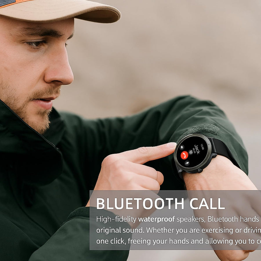 Smartwatch avec GPS intégré, étanche à 50M, Appel Bluetooth, Montre Sport d'extérieur pour Hommes et Femmes, 170 Modes d'entraînement, AMOLED 1,32", fréquence Cardiaque Sommeil SpO2