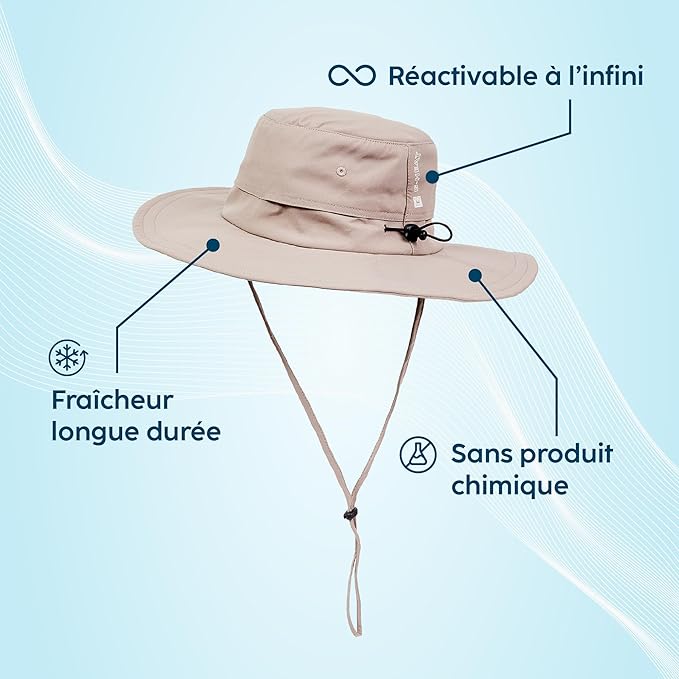 Chapeau Rafraîchissant Anti-UV UPF50+, Léger, Respirant et Réutilisable, Idéal pour Soleil, Été, Randonnée, Jardinage, Activités Extérieures