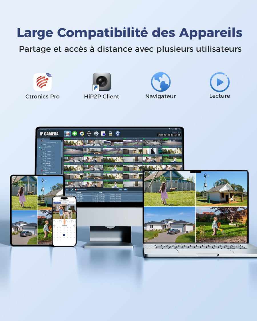 Ctronics [Zoom Hybride 10X 4K Caméra de Surveillance Extérieure, Double Objectif, Métal IP Camera 2.4/5GHz WiFi, Suivi Auto/Détection Hum/Véh/ANI, 256GB TF/Cloud/PC, Vision Nocturne Color, IP66