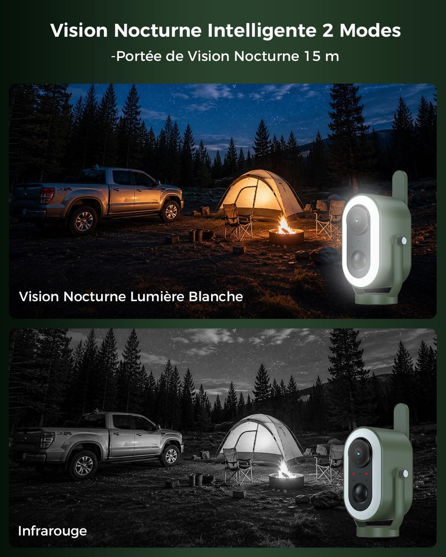 Caméra 4G avec Carte SIM Solaire Magnétique sans Fil Extérieur 2K Camera avec 3W Panneau Solaire 6000mAh Batterie, PIR Humaine Détection pour Camping-cars et Stationnement Temporaire