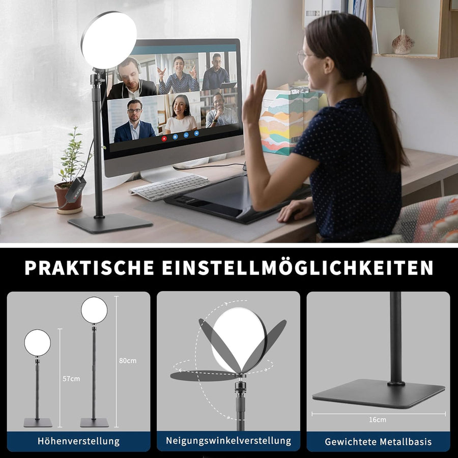 Lumière vidéo LED avec support pour téléphone portable, lampe vidéo avec 3 modes de couleur et 5 niveaux de luminosité, lumière clé alimentée par USB pour vidéoconférences