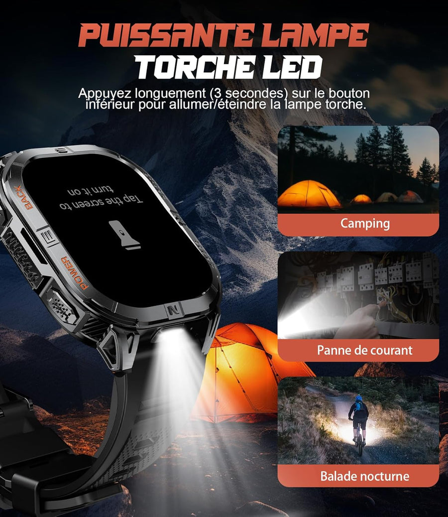 Montre Connectée Homme avec Boussole: 2.13" Smartwatch Baromètre Altimètre Appel Bluetooth 600mAh Batterie Fréquence Cardiaque SpO2 Sommeil 120+ Mode Sport Étanche Fitness Tracker pour Android iOS