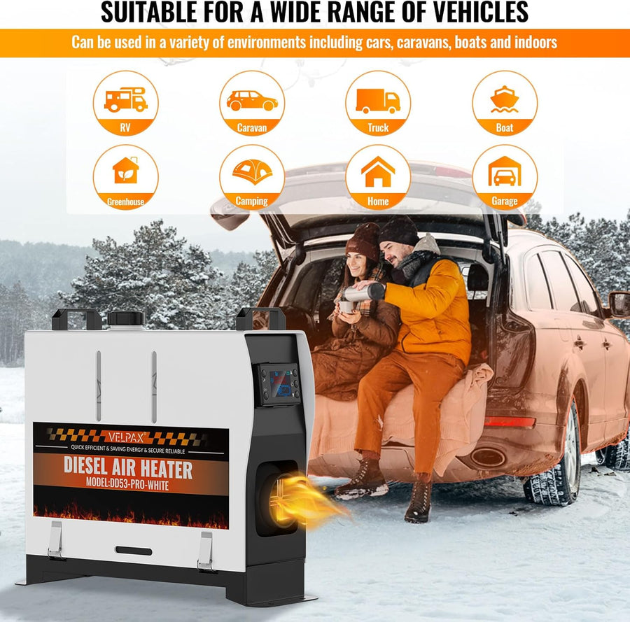 Chauffeur Diesel 8KW 110VChauffeur à air Diesel Portable, avec Télécommande Grand écran LCD,Intelligente Télécommande 18-40°CRéglable,pour RV Yacht, Camion, Famille,Bateau,etc