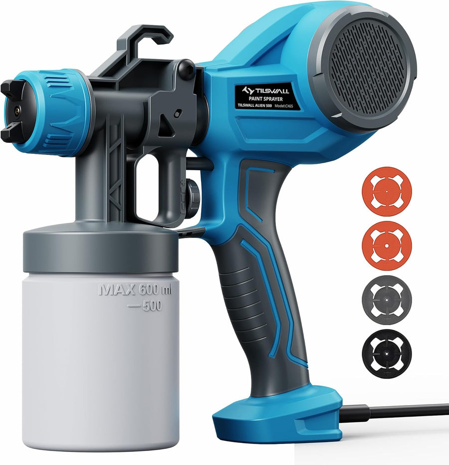 Pistolet a Peinture Electrique avec 4 Buses en Cuivre et 3 Motifs, 100 DIN-s Pulvérisateurs de Peinture, Applicabilité Mur et Plafond, Accessoires de Nettoyage