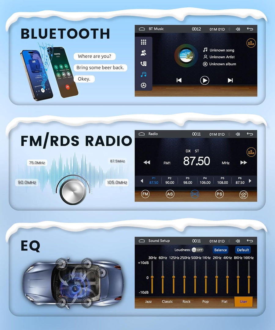 Autoradio Carplay 1 Din avec Android Auto iOS/Android Mirror Link 4 Pouces Écran Tactile Autoradio avec Bluetooth FM/RDS Radio USB/AUX/EQ/DVR Commande au Volant Caméra de Recul