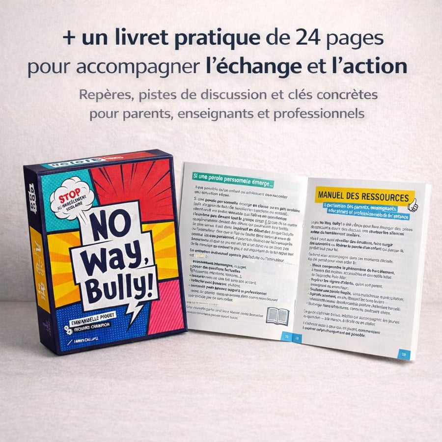 Jeux No Way, Bully! Jeu Contre Le harcèlement Scolaire et Le cyberharcèlement, Dès 10 Ans, 2 à 30 Joueurs, Livret Pratique 24 Pages co-conçu avec Emmanuelle Piquet