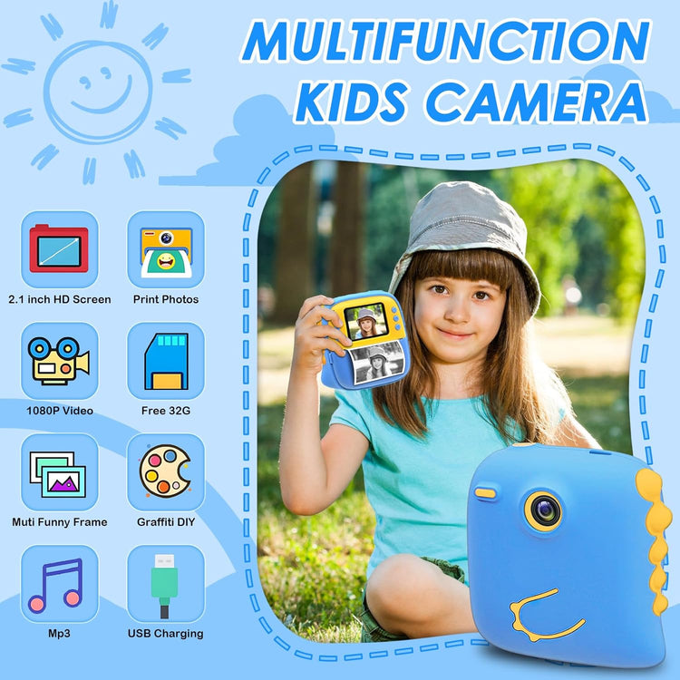 Appareil Photo Enfant Rechargeable Polaroid Ecran LCD 2.1" Vidéo HD Carte SD 32Go BLEU