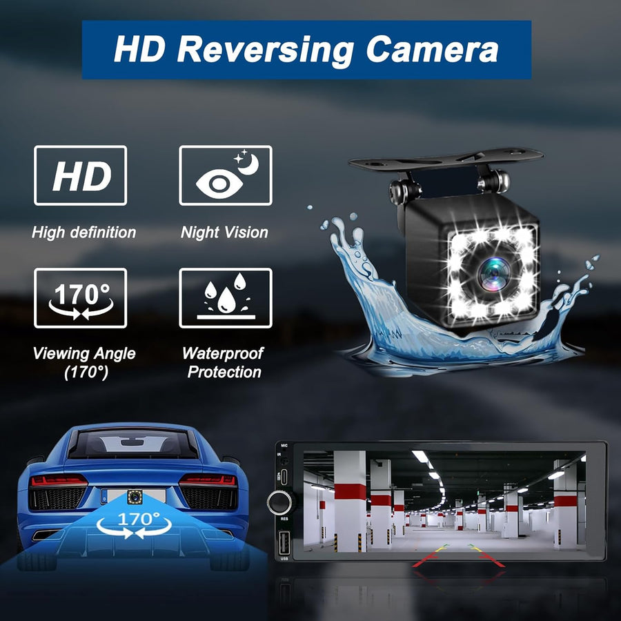 Autoradio CarPlay 1 DIN - 6.86 Pouces HD Ecran Tactile Radio Car Play sans Fil Soutien PhoneLink iOS/Android avec Caméra de Recul, RDS Radio FM/Type-C de Recharge/Mic/EQ/SWC