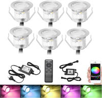 Lot de x6 Spots LED WiFi Bluetooth Encastrable au sol Extérieur Interieur Ø30MM 12V RGB Étanche IP67 Spot Encastrable Led avec Télécommande,LED Lumières éclairage pour Terrasse et patio