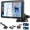 ESSGOO 7 Pouces Écran Voiture CarPlay sans Fil avec Caméra de Recul HD Android Auto Apple CarPlay,Portable Autoradio,Écran Tactile IPS,Mirror Link,Bluetooth 5.3,Commande Vocale,Navigation GPS,AUX