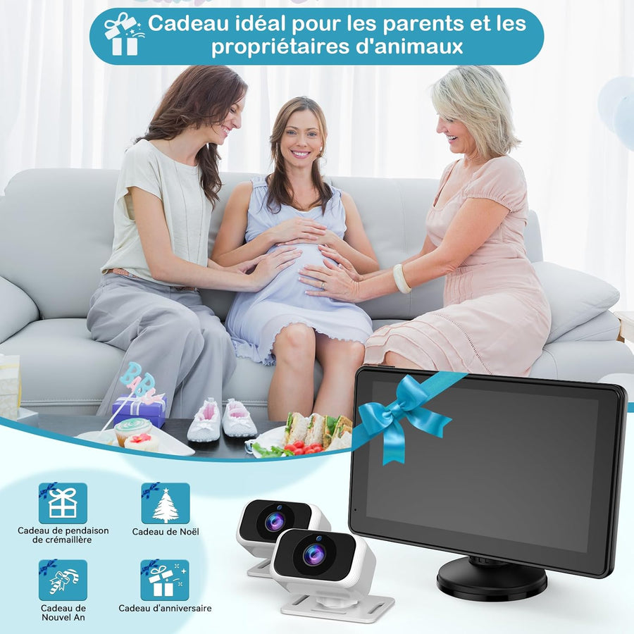 Caméra Voiture Bébé pour 2 Enfants : Écran IPS 7 Pouces avec Deux Caméras pour Siège Auto, Écran Partagé, Vision Nocturne, HD 1080P - Caméra Arrière Facile à Installer