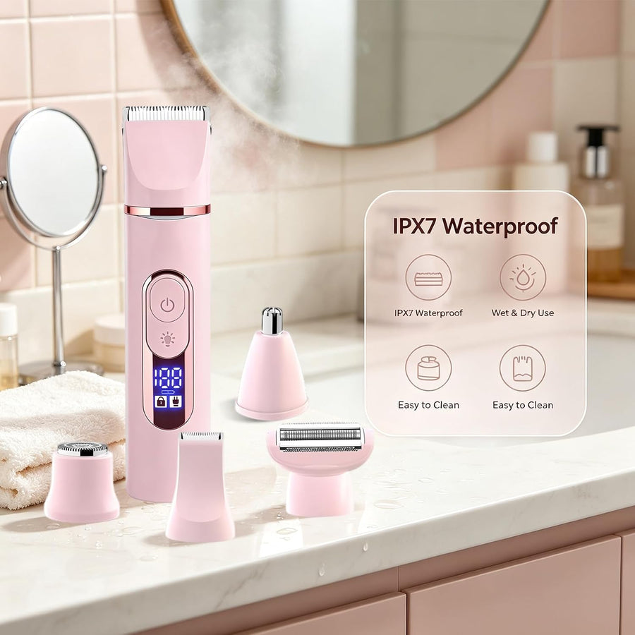 Tondeuse de bikini électrique 5 en 1, étanche IPX7 epilateur electrique femme les aisselles, les jambes, les bras et le maillot