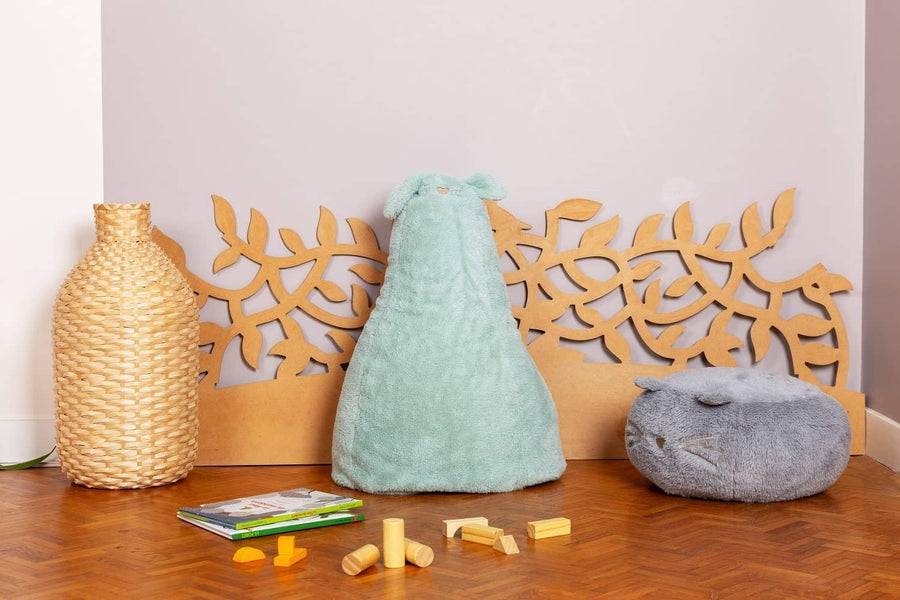 Pouf Poire Enfant Lapin – Glitter Vert – A partir de 2 Ans – Parfait pour Une Petite Pause – Design Original et Moderne – Léger – Facile à déplacer – Nettoyable