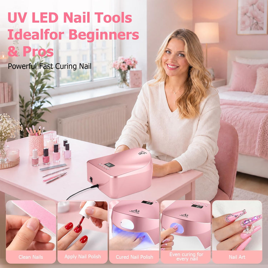 Lampe D'ongles, Fente de Lumière du Pouce, 72W Lampe de Durcissement Rapide Professionnelle pour Tous les Polissages en Gel, Apteur Automatique, écran LED, Rose