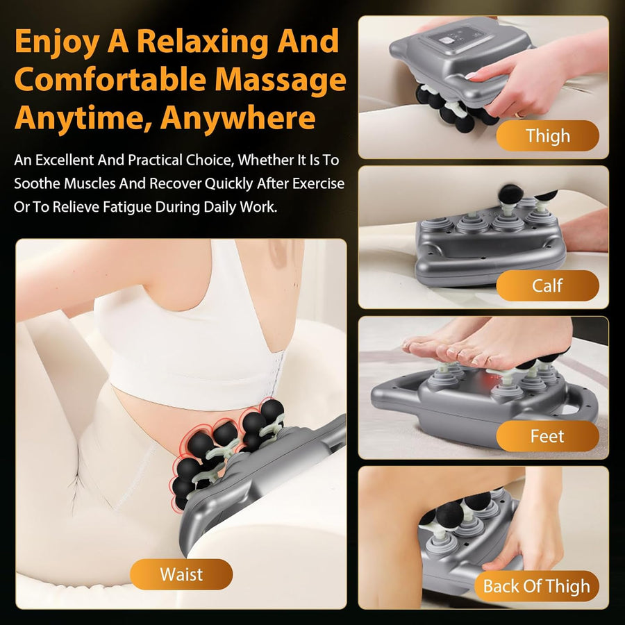 Pistolet de massage à 16 têtes, 100 niveaux et 9 modes Massage Gun Deep Tissue, avec lumière rouge pour soulager, batterie 2000 mAh, appareil de massage dorsal 30 kg de poussée